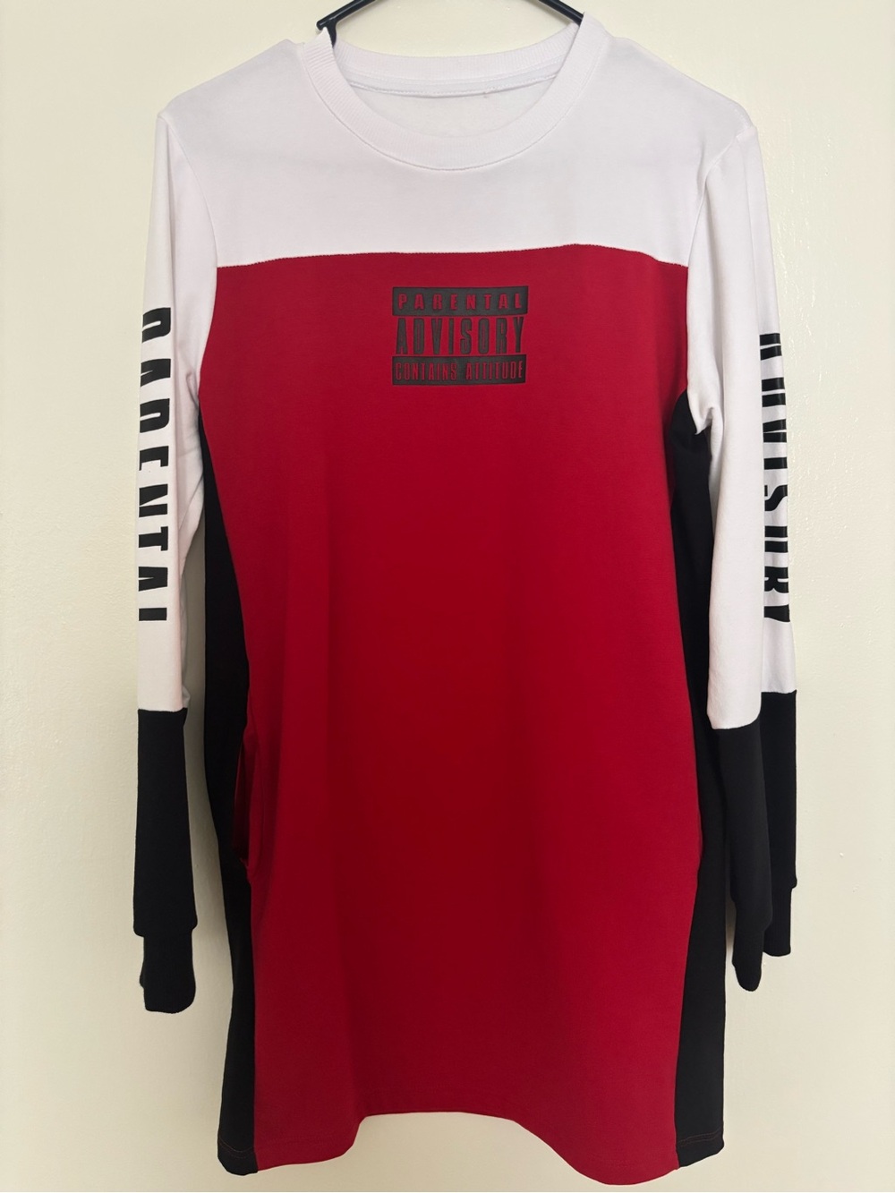Red, White & Black Colorblock Graphic Long Sleeve Dress 14Y girls